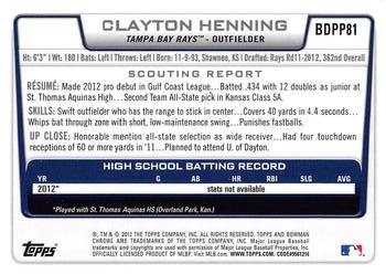 2012 Bowman Draft Picks & Prospects - Chrome Draft Picks #BDPP81 Clayton Henning Back