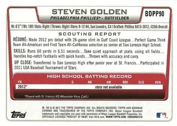 2012 Bowman Draft Picks & Prospects - Chrome Draft Picks #BDPP90 Steven Golden Back