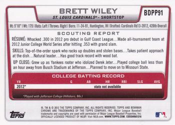 2012 Bowman Draft Picks & Prospects - Chrome Draft Picks #BDPP91 Brett Wiley Back