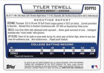 2012 Bowman Draft Picks & Prospects - Chrome Draft Picks #BDPP93 Tyler Tewell Back