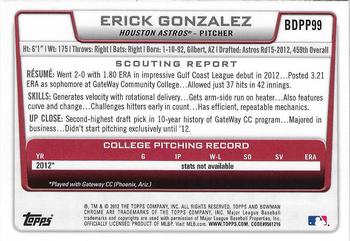 2012 Bowman Draft Picks & Prospects - Chrome Draft Picks #BDPP99 Erick Gonzalez Back