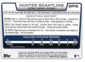 2012 Bowman Draft Picks & Prospects - Chrome Draft Picks #BDPP106 Hunter Scantling Back
