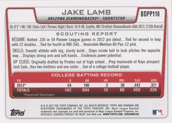 2012 Bowman Draft Picks & Prospects - Chrome Draft Picks #BDPP110 Jake Lamb Back