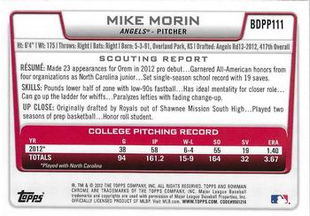 2012 Bowman Draft Picks & Prospects - Chrome Draft Picks #BDPP111 Mike Morin Back
