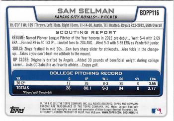 2012 Bowman Draft Picks & Prospects - Chrome Draft Picks #BDPP116 Sam Selman Back