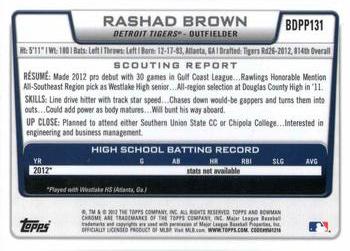 2012 Bowman Draft Picks & Prospects - Chrome Draft Picks #BDPP131 Rashad Brown Back