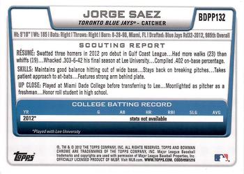 2012 Bowman Draft Picks & Prospects - Chrome Draft Picks #BDPP132 Jorge Saez Back