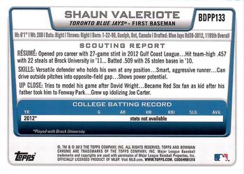 2012 Bowman Draft Picks & Prospects - Chrome Draft Picks #BDPP133 Shaun Valeriote Back