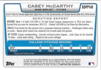 2012 Bowman Draft Picks & Prospects - Chrome Draft Picks #BDPP149 Casey McCarthy Back