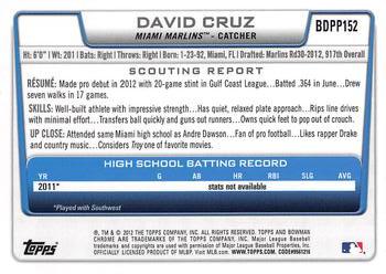 2012 Bowman Draft Picks & Prospects - Chrome Draft Picks #BDPP152 David Cruz Back