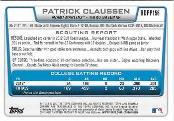2012 Bowman Draft Picks & Prospects - Chrome Draft Picks #BDPP156 Patrick Claussen Back