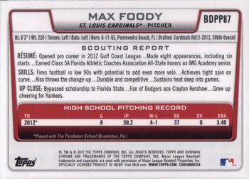 2012 Bowman Draft Picks & Prospects - Chrome Draft Picks #BDPP87 Max Foody Back