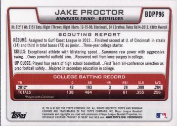 2012 Bowman Draft Picks & Prospects - Chrome Draft Picks #BDPP96 Jake Proctor Back