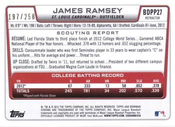 2012 Bowman Draft Picks & Prospects - Chrome Draft Picks Blue Refractors #BDPP27 James Ramsey Back