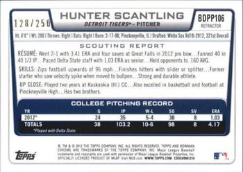 2012 Bowman Draft Picks & Prospects - Chrome Draft Picks Blue Refractors #BDPP106 Hunter Scantling Back