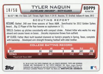 2012 Bowman Draft Picks & Prospects - Chrome Draft Picks Gold Refractors #BDPP9 Tyler Naquin Back
