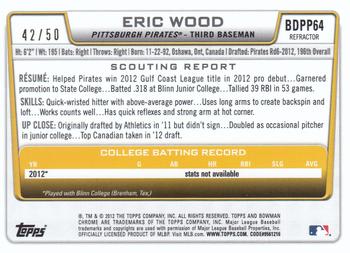 2012 Bowman Draft Picks & Prospects - Chrome Draft Picks Gold Refractors #BDPP64 Eric Wood Back