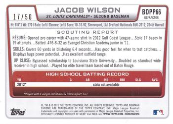 2012 Bowman Draft Picks & Prospects - Chrome Draft Picks Gold Refractors #BDPP66 Jacob Wilson Back