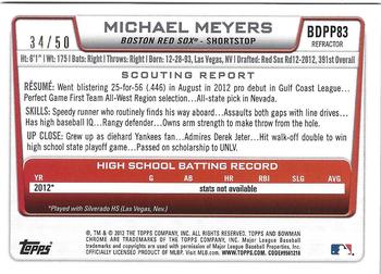 2012 Bowman Draft Picks & Prospects - Chrome Draft Picks Gold Refractors #BDPP83 Michael Meyers Back
