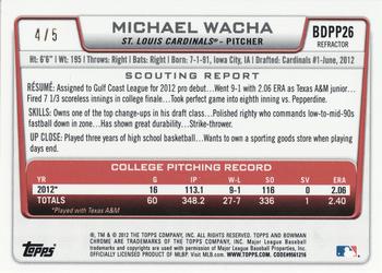 2012 Bowman Draft Picks & Prospects - Chrome Draft Picks Red Refractors #BDPP26 Michael Wacha Back