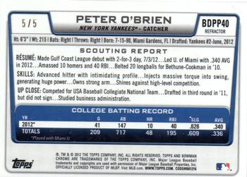 2012 Bowman Draft Picks & Prospects - Chrome Draft Picks Red Refractors #BDPP40 Peter O'Brien Back
