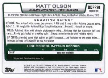 2012 Bowman Draft Picks & Prospects - Chrome Draft Picks Refractors #BDPP20 Matt Olson Back