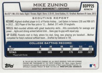 2012 Bowman Draft Picks & Prospects - Chrome Draft Picks Refractors #BDPP25 Mike Zunino Back