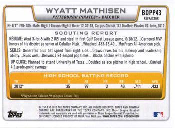 2012 Bowman Draft Picks & Prospects - Chrome Draft Picks Refractors #BDPP43 Wyatt Mathisen Back