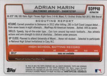 2012 Bowman Draft Picks & Prospects - Chrome Draft Picks Refractors #BDPP48 Adrian Marin Back