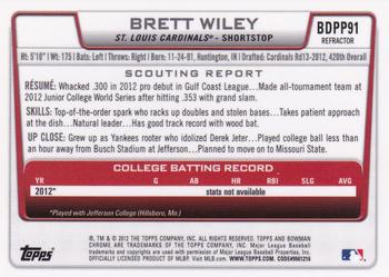 2012 Bowman Draft Picks & Prospects - Chrome Draft Picks Refractors #BDPP91 Brett Wiley Back