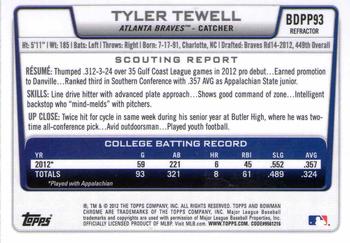 2012 Bowman Draft Picks & Prospects - Chrome Draft Picks Refractors #BDPP93 Tyler Tewell Back