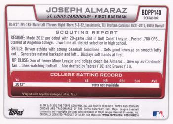 2012 Bowman Draft Picks & Prospects - Chrome Draft Picks Refractors #BDPP140 Joseph Almaraz Back