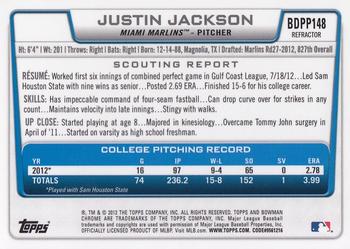 2012 Bowman Draft Picks & Prospects - Chrome Draft Picks Refractors #BDPP148 Justin Jackson Back