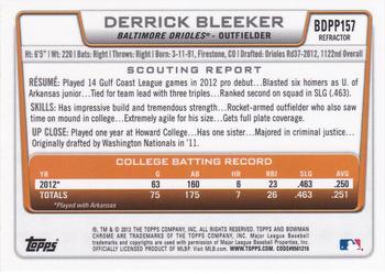 2012 Bowman Draft Picks & Prospects - Chrome Draft Picks Refractors #BDPP157 Derrick Bleeker Back
