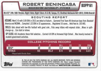 2012 Bowman Draft Picks & Prospects - Chrome Draft Picks Refractors #BDPP161 Robert Benincasa Back