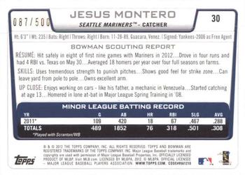 2012 Bowman Draft Picks & Prospects - Blue #30 Jesus Montero Back