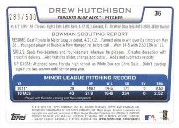 2012 Bowman Draft Picks & Prospects - Blue #36 Drew Hutchison Back