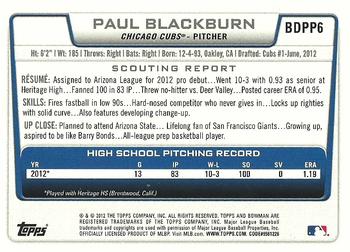 2012 Bowman Draft Picks & Prospects - Draft Picks #BDPP6 Paul Blackburn Back