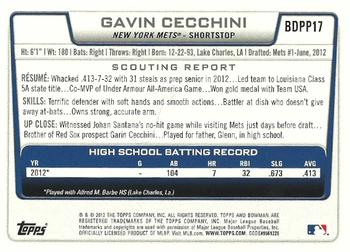 2012 Bowman Draft Picks & Prospects - Draft Picks #BDPP17 Gavin Cecchini Back