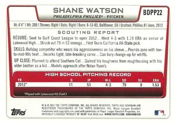 2012 Bowman Draft Picks & Prospects - Draft Picks #BDPP22 Shane Watson Back