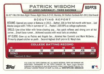 2012 Bowman Draft Picks & Prospects - Draft Picks #BDPP28 Patrick Wisdom Back