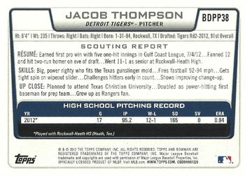 2012 Bowman Draft Picks & Prospects - Draft Picks #BDPP38 Jacob Thompson Back
