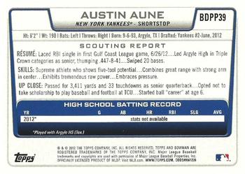 2012 Bowman Draft Picks & Prospects - Draft Picks #BDPP39 Austin Aune Back