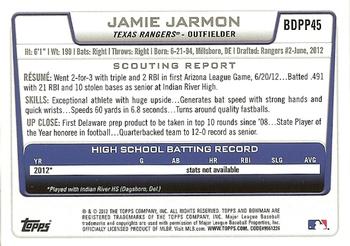 2012 Bowman Draft Picks & Prospects - Draft Picks #BDPP45 Jamie Jarmon Back