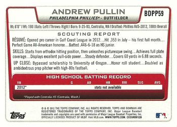 2012 Bowman Draft Picks & Prospects - Draft Picks #BDPP59 Andrew Pullin Back