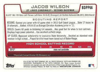 2012 Bowman Draft Picks & Prospects - Draft Picks #BDPP66 Jacob Wilson Back