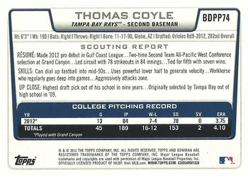 2012 Bowman Draft Picks & Prospects - Draft Picks #BDPP74 Thomas Coyle Back