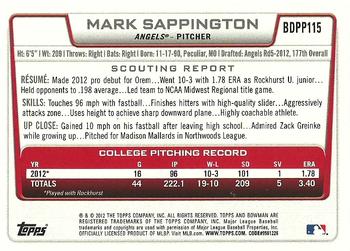 2012 Bowman Draft Picks & Prospects - Draft Picks #BDPP115 Mark Sappington Back