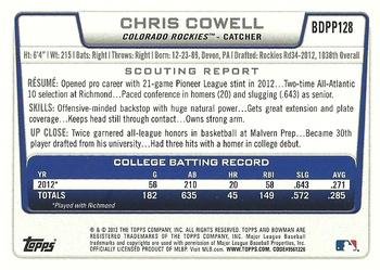 2012 Bowman Draft Picks & Prospects - Draft Picks #BDPP128 Chris Cowell Back