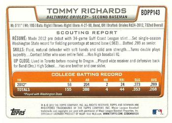 2012 Bowman Draft Picks & Prospects - Draft Picks #BDPP143 Tommy Richards Back